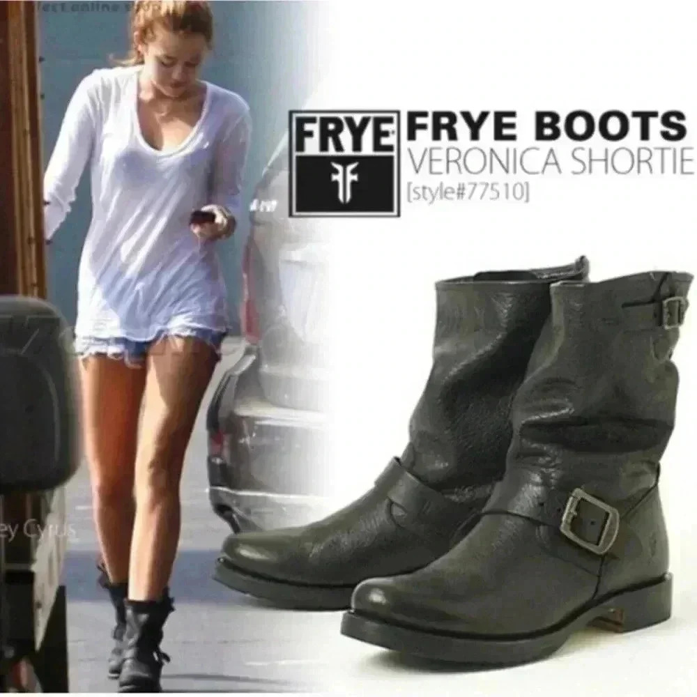 Frye Veronica Shortie Women's Black Leather Combat Boots